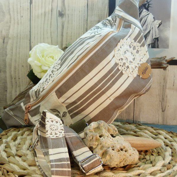 sac banane tissus recyclé fabriqué en france modèle taille L gourmandes double zip poche zipée intérieure et extérieure