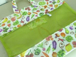 sac d'appoint de poche motif légume coton et filet vert anis fabriqué en France